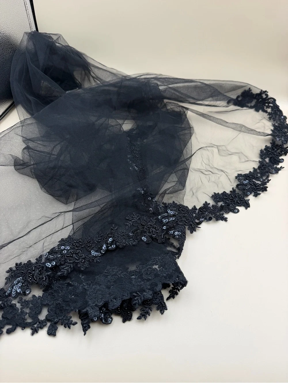 Black Gothic Lace Bridal Wedding Veil with Sequins